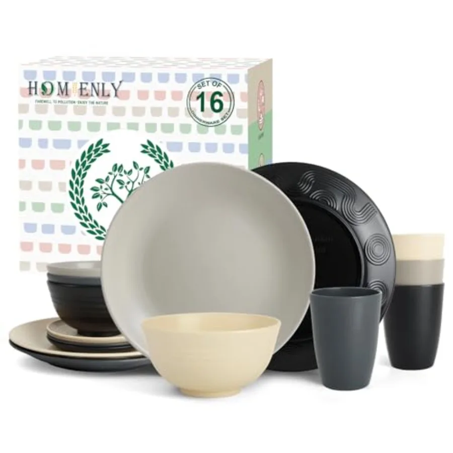 Wheat Straw Dinnerware Set - Dinner Plates, Cereal Bowls, Drinking Cups Set, Unbreakable 16 PCS Dish Set, Microwave and Dishwas
Wheat Straw Dinnerware Set - Dinner Plates, Cereal Bowls, Drinking Cups Set, Unbreakable 16 PCS Dish Set, Microwave and Dishwas