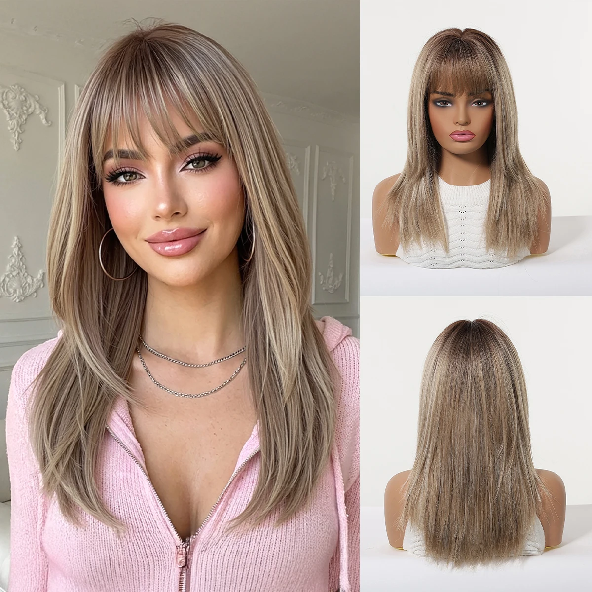 HENRY MARGU Long Straight Cool Tone Blonde Highlight Wig with Bangs for Women Ash Brown Balayage Synthetic Hair Heat Resistant
HENRY MARGU Long Straight Cool Tone Blonde Highlight Wig with Bangs for Women Ash Brown Balayage Synthetic Hair Heat Resistant