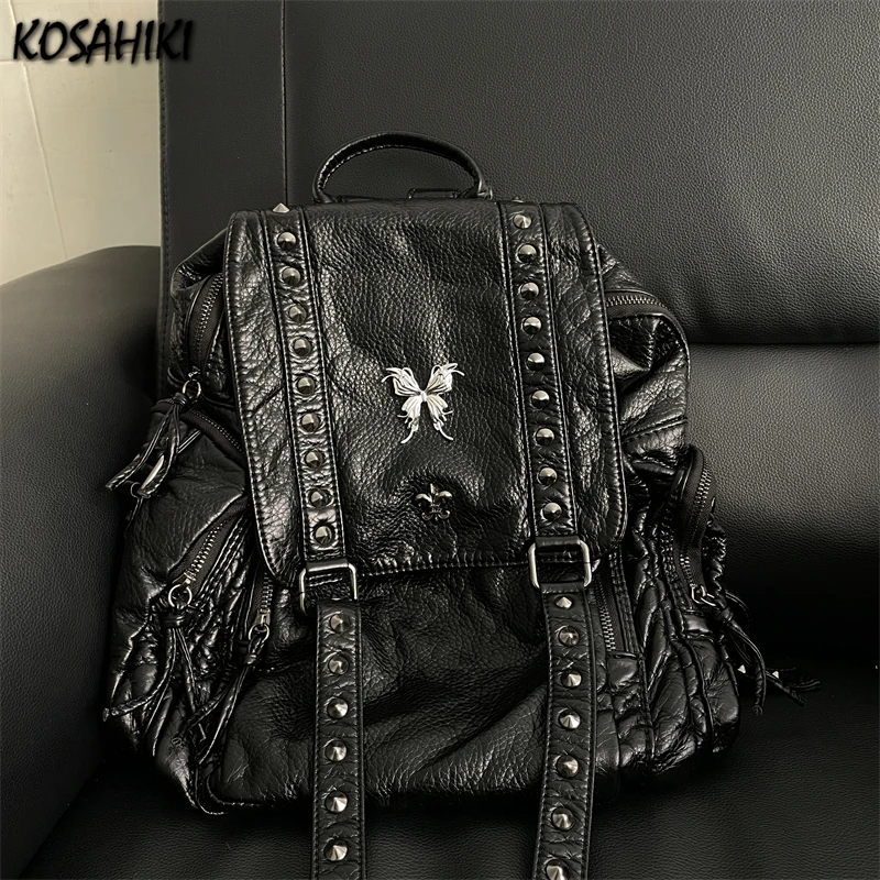 Pu Leather Vintage Punk Rivet Butterfly Backpacks Y2k Aesthetic Fashion Casual Backpack Streetwear All Match Trendy Schoolbags
Pu Leather Vintage Punk Rivet Butterfly Backpacks Y2k Aesthetic Fashion Casual Backpack Streetwear All Match Trendy Schoolbags