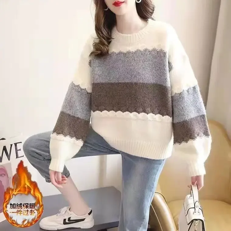 New Korean Loose College Style Knitted Sweater with Added Velvet and Thickening Fashionable and Versatile Round Neck Top E8092
New Korean Loose College Style Knitted Sweater with Added Velvet and Thickening Fashionable and Versatile Round Neck Top E8092