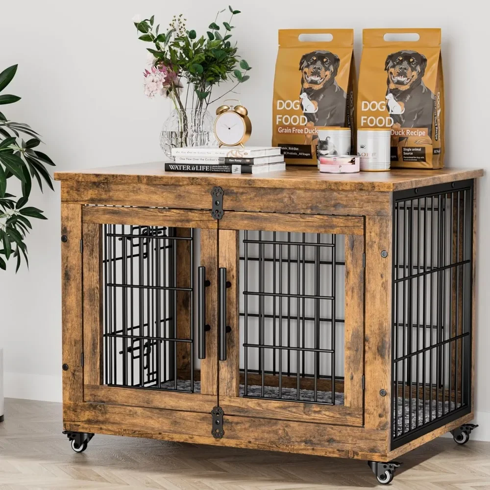 Heavy-Duty Wooden Dog Crate with Cushion & Wheels, Double Doors, Chew-Resistant, Decorative Pet House
Heavy-Duty Wooden Dog Crate with Cushion & Wheels, Double Doors, Chew-Resistant, Decorative Pet House