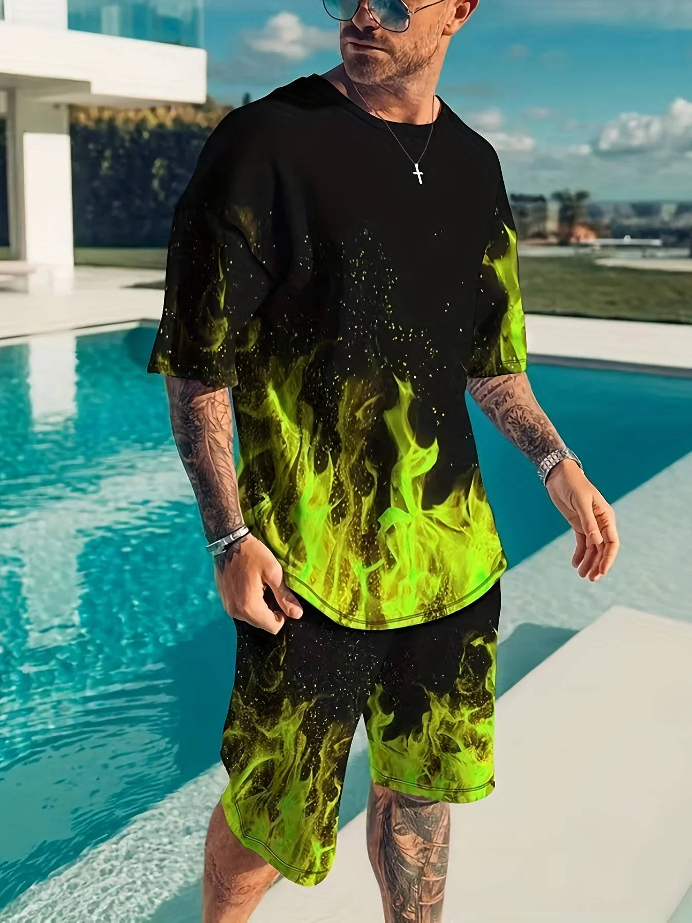 2pcs Sportswear, Men's Flame Graphic T-shirt & Comfy Shorts For Outdoor Suits Fashion Sportswear Set
2pcs Sportswear, Men's Flame Graphic T-shirt & Comfy Shorts For Outdoor Suits Fashion Sportswear Set