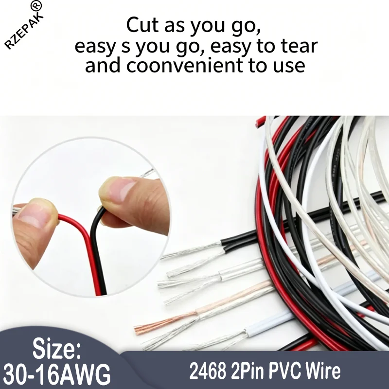2468 2 PIN Electrical Wire Tinned Copper PVC Insulated Red Black Cable For Single Color LED Strip Light Extension Wire 16-30AWG
2468 2 PIN Electrical Wire Tinned Copper PVC Insulated Red Black Cable For Single Color LED Strip Light Extension Wire 16-30AWG