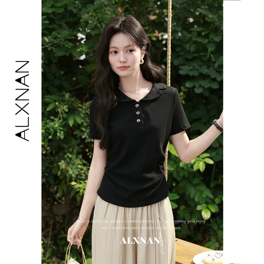 ALXNAN Black T-shirt Polo Collar Waist Drawstring Ruched T-shirts 2026 Summer Casual Elegant Short Sleeve Clothing Female L63509
ALXNAN Black T-shirt Polo Collar Waist Drawstring Ruched T-shirts 2026 Summer Casual Elegant Short Sleeve Clothing Female L63509