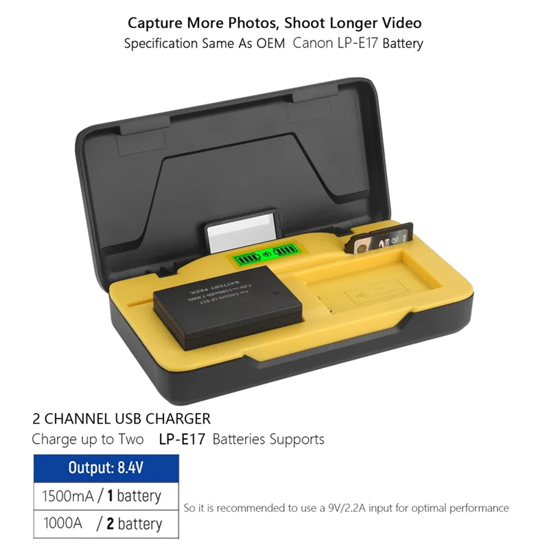 【Sleek Design】LP-E17 Battery Charger For Canon EOS R50 R100 RP R10 R8,Rebel T8i,T7i T6i,T6s SL2,SL3 M3,M5 250D,Dual Slot 
【Sleek Design】LP-E17 Battery Charger For Canon EOS R50 R100 RP R10 R8,Rebel T8i,T7i T6i,T6s SL2,SL3 M3,M5 250D,Dual Slot