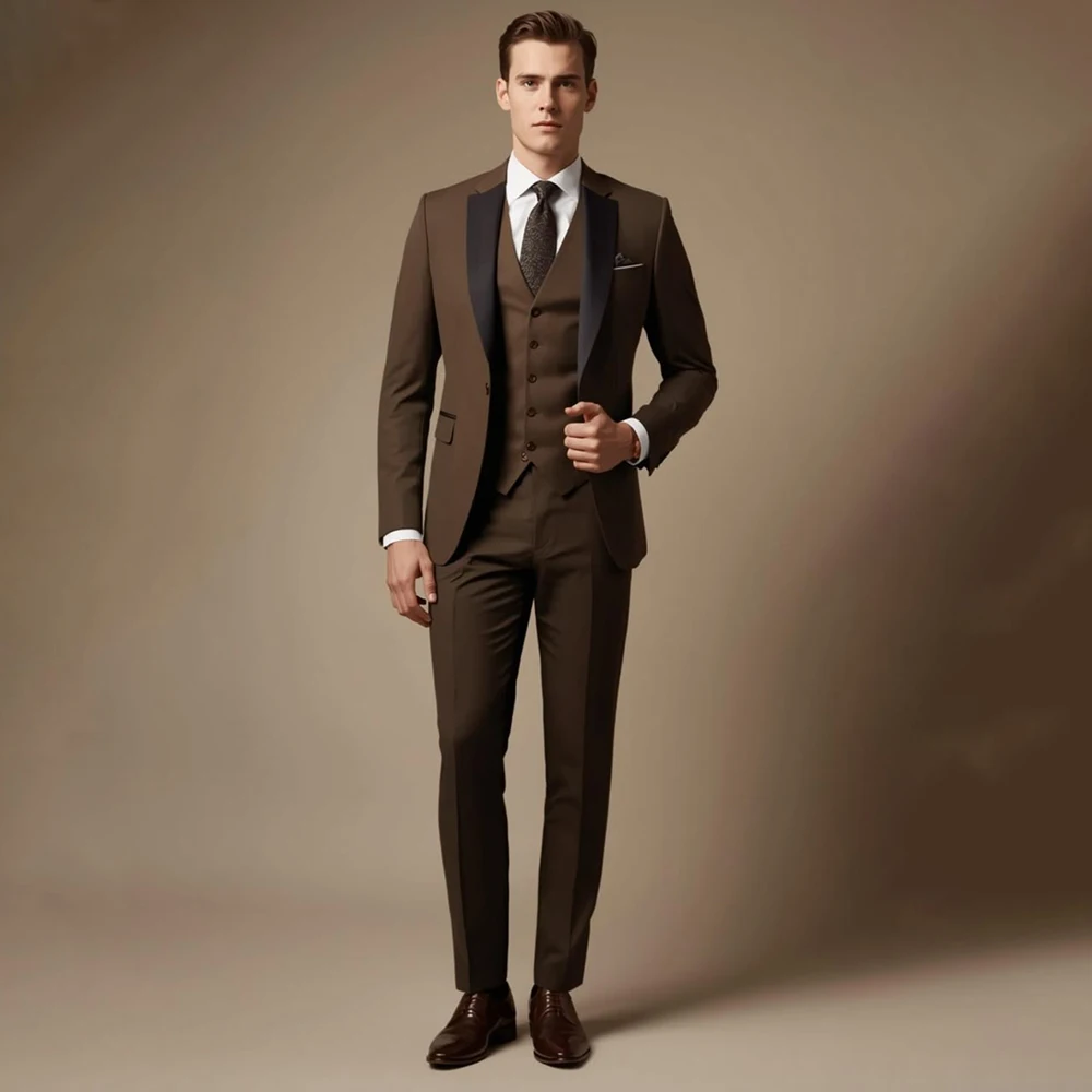 Slim Fit Brown Men's Suits Fashion Single Breasted Skinny Blazer High Quality 3 Piece Jacket Pants Vest Bespoke Business Sets
Slim Fit Brown Men's Suits Fashion Single Breasted Skinny Blazer High Quality 3 Piece Jacket Pants Vest Bespoke Business Sets