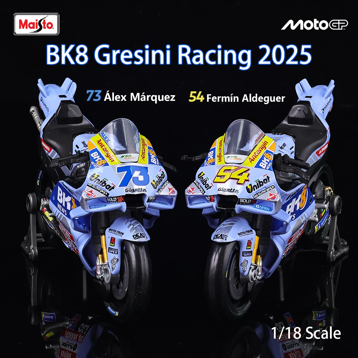Maisto 1:18 #73 Alex Marquez #54 Giannantonio 2025 BK8 Ducati Gresini Racing Moto GP alloy motorcycle Model collection gift toy
Maisto 1:18 #73 Alex Marquez #54 Giannantonio 2025 BK8 Ducati Gresini Racing Moto GP alloy motorcycle Model collection gift toy