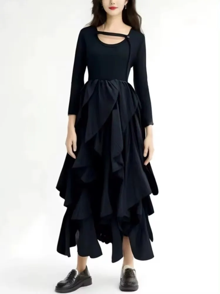 French Style Autumn Y2K Black Midi Dress Women Irregular Ruffles Long Sleeve Dress Female Robe Fashion Evening Party Vestidos
French Style Autumn Y2K Black Midi Dress Women Irregular Ruffles Long Sleeve Dress Female Robe Fashion Evening Party Vestidos