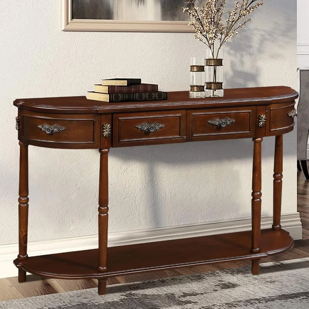 Retro Curved Console Table, 52" Half Moon Console Table Sofa Table Entryway Table with 2 Drawers 1 Open Shelf Solid Pine Legs f
Retro Curved Console Table, 52" Half Moon Console Table Sofa Table Entryway Table with 2 Drawers 1 Open Shelf Solid Pine Legs f