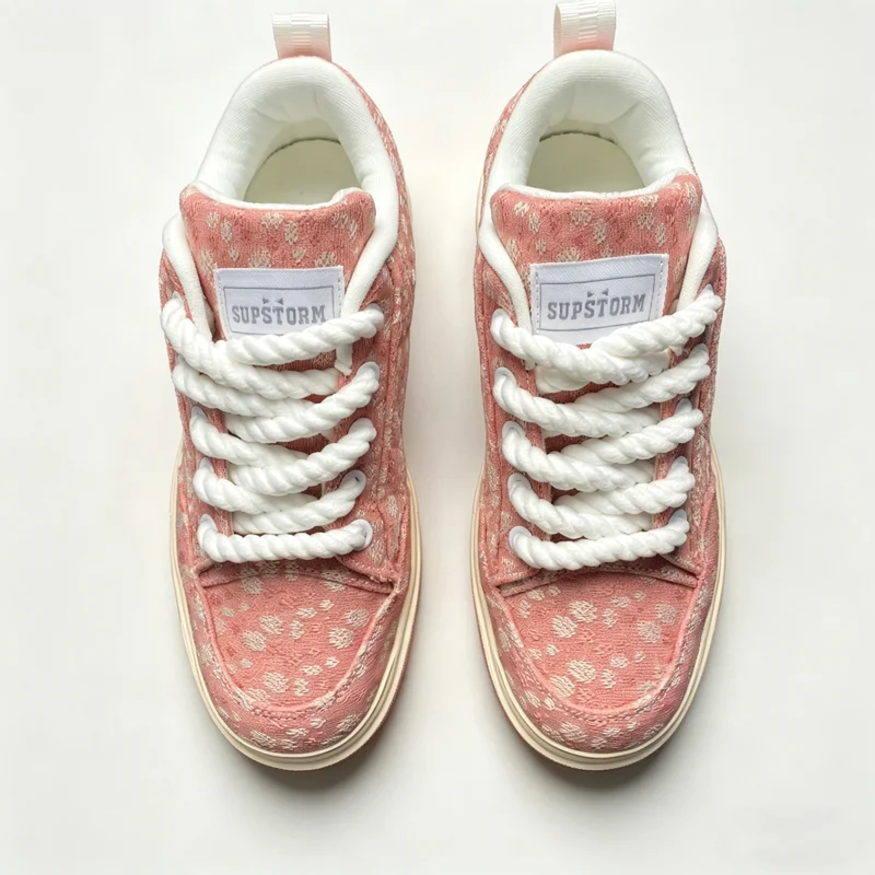 Pink Floral Chunky Bread Casual Shoes, Thick Rope Lace-Up Skate Sneakers, Breathable Wear Resistant Plus Size Unisex All-Match S
Pink Floral Chunky Bread Casual Shoes, Thick Rope Lace-Up Skate Sneakers, Breathable Wear Resistant Plus Size Unisex All-Match S