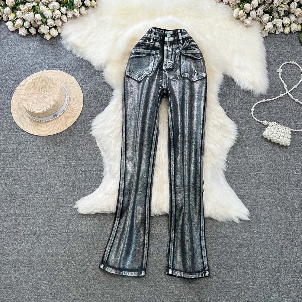 Vintage Metal Wide Leg Pants Women High Waist Straight Trousers Streetwear Fashion Y2K Girl Pants Shiny Female Trousers
Vintage Metal Wide Leg Pants Women High Waist Straight Trousers Streetwear Fashion Y2K Girl Pants Shiny Female Trousers