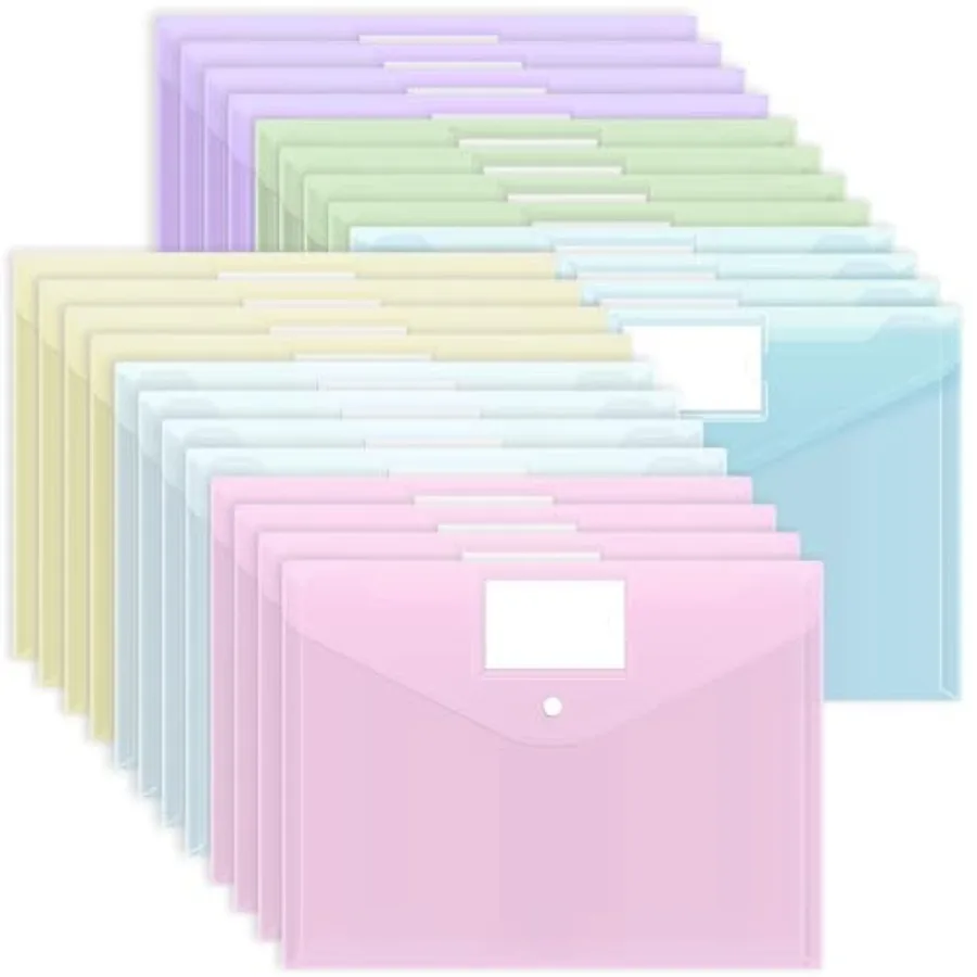 Pack Plastic Envelopes Plastic File Folders, Poly Folders with Snap Closure, A4 Size File Envelopes with Label Pocket for Docum
Pack Plastic Envelopes Plastic File Folders, Poly Folders with Snap Closure, A4 Size File Envelopes with Label Pocket for Docum