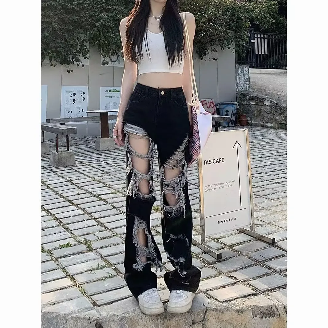 Streetwear Pants Women Double-sided Ripped Jeans High Waist Loose Wide Leg Pants Ladies Jeans Y2K Summer High Street Cargo Pants
Streetwear Pants Women Double-sided Ripped Jeans High Waist Loose Wide Leg Pants Ladies Jeans Y2K Summer High Street Cargo Pants