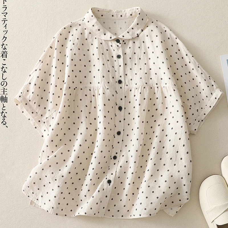 Cotton Polka Dot Shirt Women's Summer New Fashion Japanese Literature Short-sleeved Doll Collar Loose Casual Printed Blouse
Cotton Polka Dot Shirt Women's Summer New Fashion Japanese Literature Short-sleeved Doll Collar Loose Casual Printed Blouse