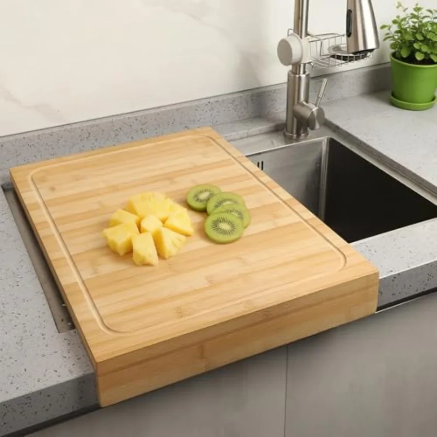15.8x22 Inch Large Bamboo Cutting Board, Reversible with Juice Grooves and Detachable Lip, Stovetop Cover and Sink Cover Board
15.8x22 Inch Large Bamboo Cutting Board, Reversible with Juice Grooves and Detachable Lip, Stovetop Cover and Sink Cover Board