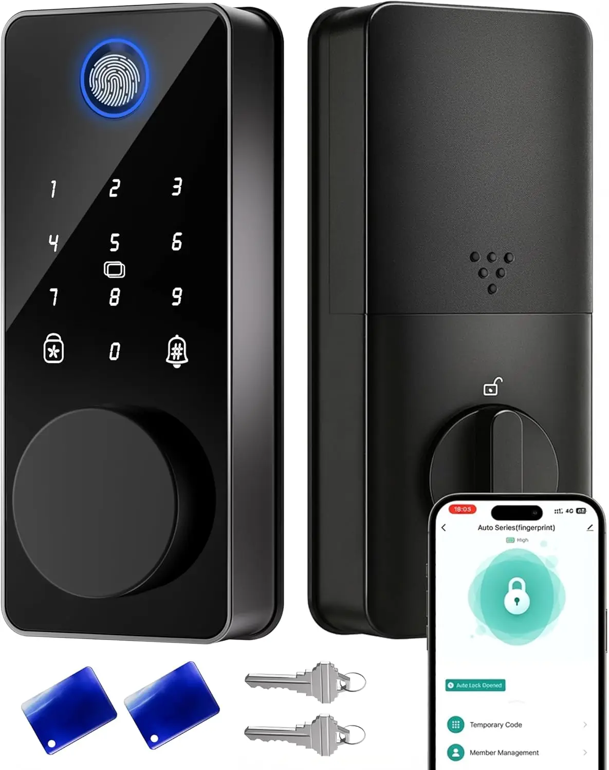 Smart Lock with Fingerprint Keyless Entry, Touchscreen Keypad, Auto Locking & IP54 Weatherproof for Front Door
Smart Lock with Fingerprint Keyless Entry, Touchscreen Keypad, Auto Locking & IP54 Weatherproof for Front Door