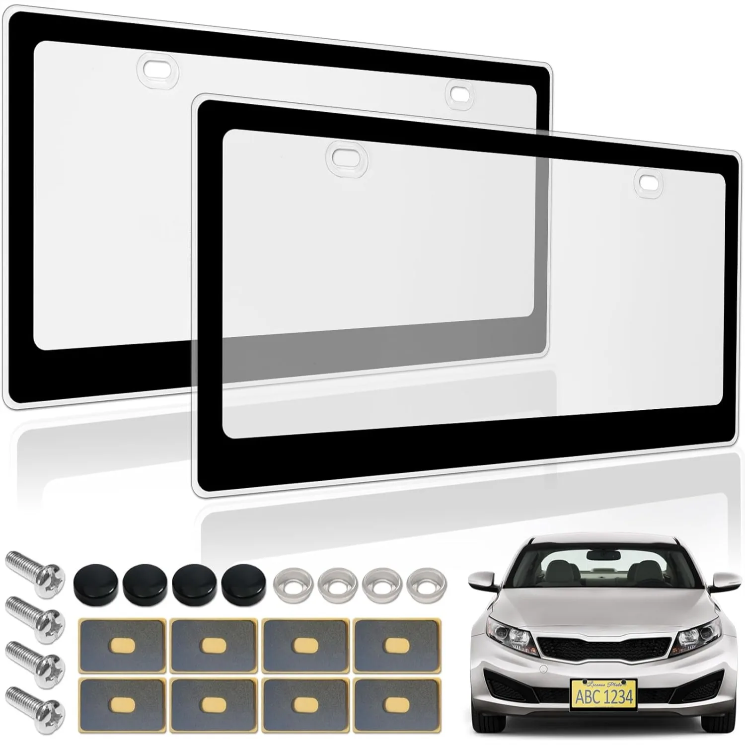 Clear License Plate Covers 2 Pack - Unbreakable Black Tag Frame with Screws Caps and Rattle Proof Pads for Front Rear
Clear License Plate Covers 2 Pack - Unbreakable Black Tag Frame with Screws Caps and Rattle Proof Pads for Front Rear