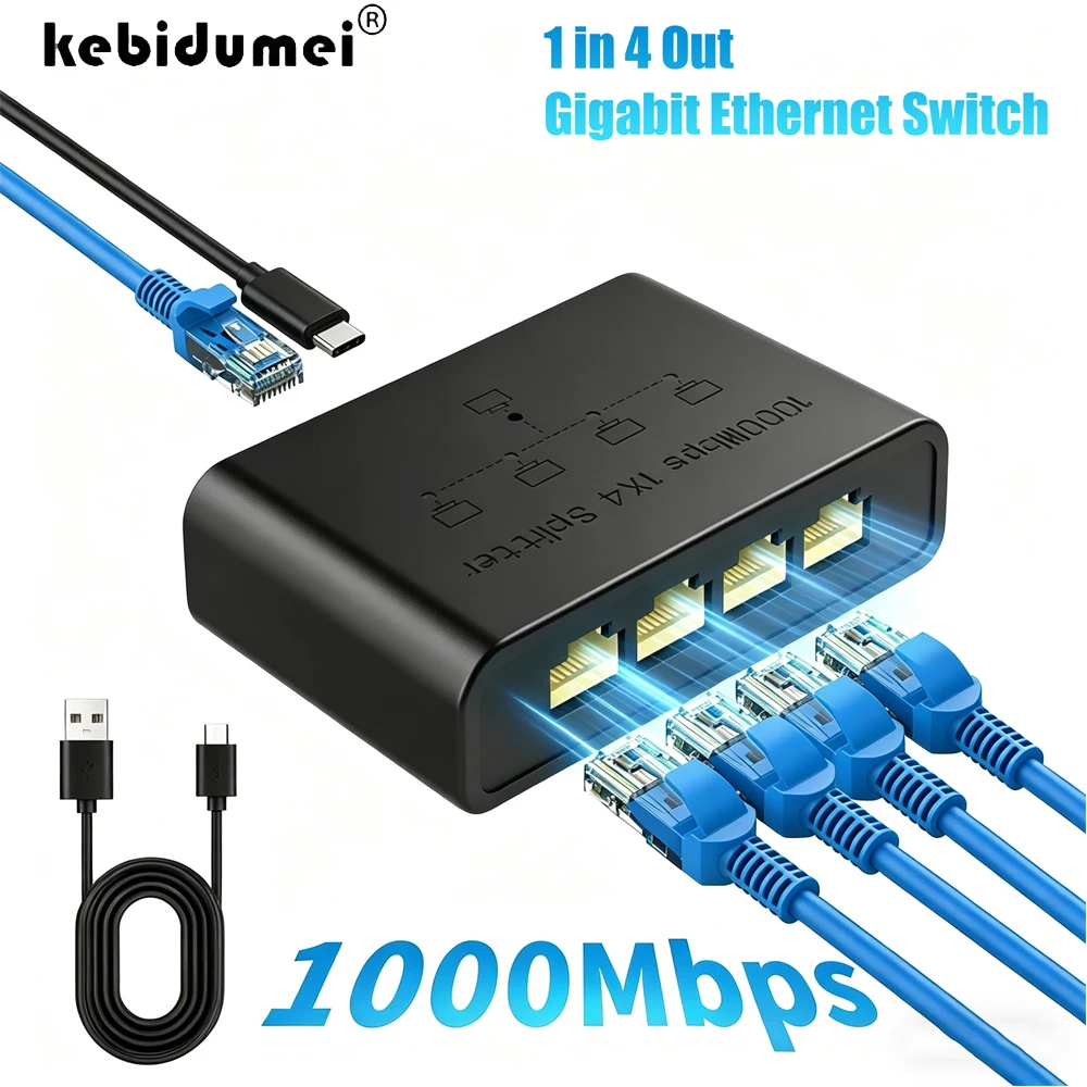 KEBIDUMEI 1 in 4 Out Ethernet Splitter 1000Mbps High Speed Ethernet Cable Splitter Gigabit RJ45 LAN Network Extension
KEBIDUMEI 1 in 4 Out Ethernet Splitter 1000Mbps High Speed Ethernet Cable Splitter Gigabit RJ45 LAN Network Extension