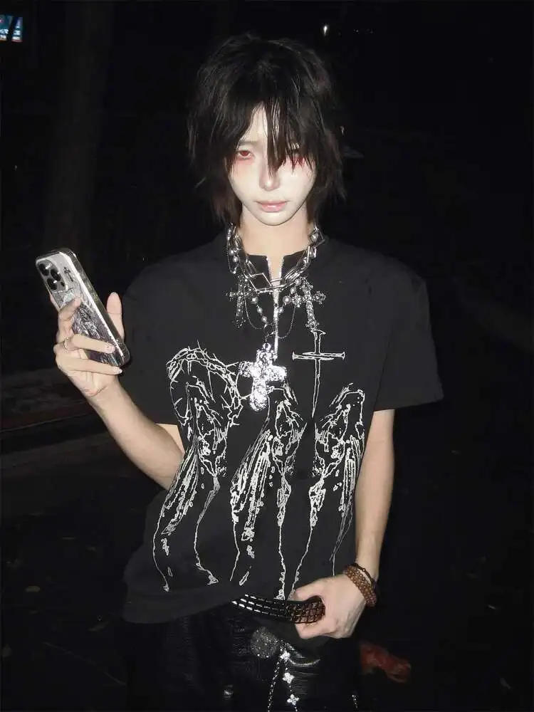 Rhinestone Gothic Punk Print T-shirt Man Retro Harajuku Fairycore Grunge Slim Fit Pullovers Tees Y2k Vintage Gothic Tos Women
Rhinestone Gothic Punk Print T-shirt Man Retro Harajuku Fairycore Grunge Slim Fit Pullovers Tees Y2k Vintage Gothic Tos Women
