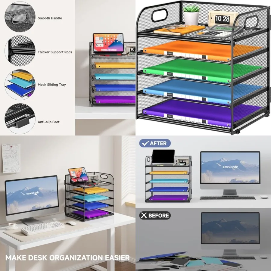 5 Tier Paper Organizer with Handle, Metal Mesh Desk Organizer File Folder Paper Letter Tray Desktop Document Sorter for Classro
5 Tier Paper Organizer with Handle, Metal Mesh Desk Organizer File Folder Paper Letter Tray Desktop Document Sorter for Classro