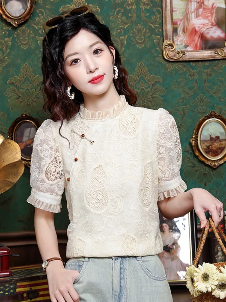 Elegant Short Sleeve Stand Collar Lace Shirt Women's New 2026 Summer Unique Design Beautiful Top Original Design Straigh...
Elegant Short Sleeve Stand Collar Lace Shirt Women's New 2026 Summer Unique Design Beautiful Top Original Design Straigh...
