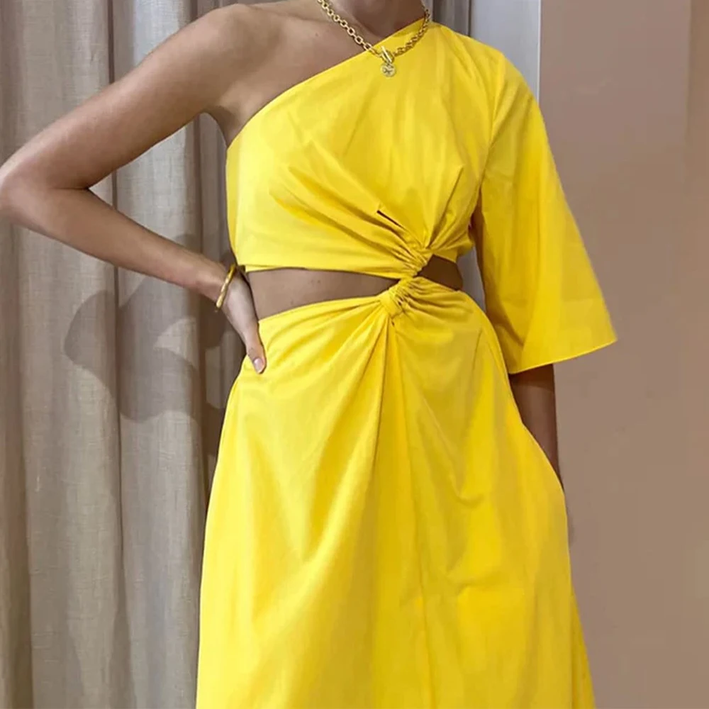 One Shoulder Ankle Length Jersey Straight Pleats Half Sleeves Solid Yellow Elegant Party Dresses Woman Special Occasion Gowns
One Shoulder Ankle Length Jersey Straight Pleats Half Sleeves Solid Yellow Elegant Party Dresses Woman Special Occasion Gowns