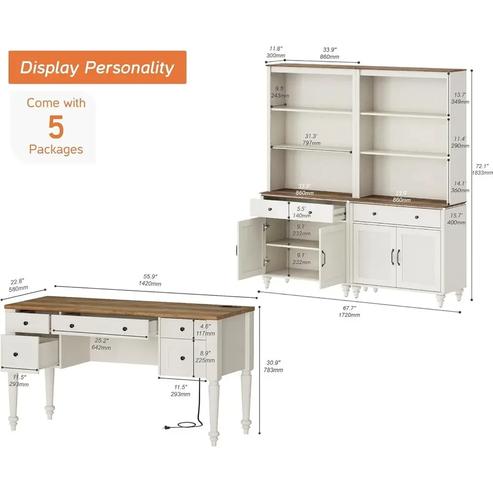 Special OfferHome Oice Urniture Set, 56" Executive Desk With Charging Station, 72" Tall Bookcase With 4 Doand 2 Ders, Wood Compu
Special OfferHome Oice Urniture Set, 56" Executive Desk With Charging Station, 72" Tall Bookcase With 4 Doand 2 Ders, Wood Compu