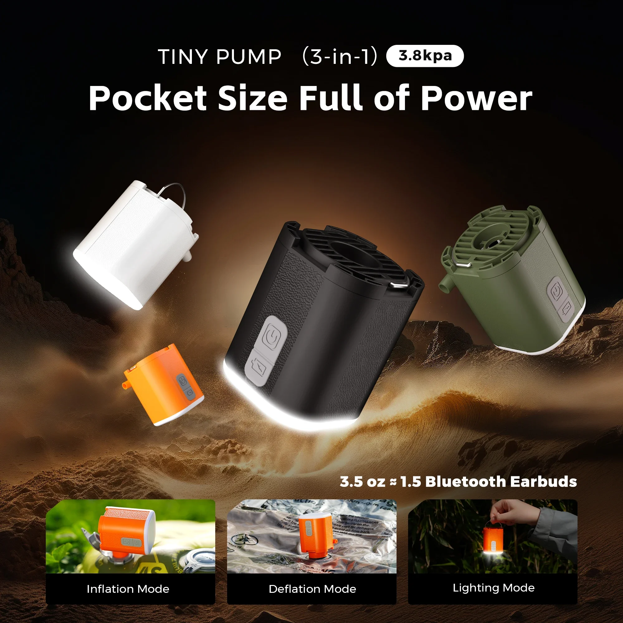 Portable Air Pump with Camping Light Rechargeable for Sleeping Pads, Pool Floats, Air Bed Mattress, Vacuum Bags
Portable Air Pump with Camping Light Rechargeable for Sleeping Pads, Pool Floats, Air Bed Mattress, Vacuum Bags