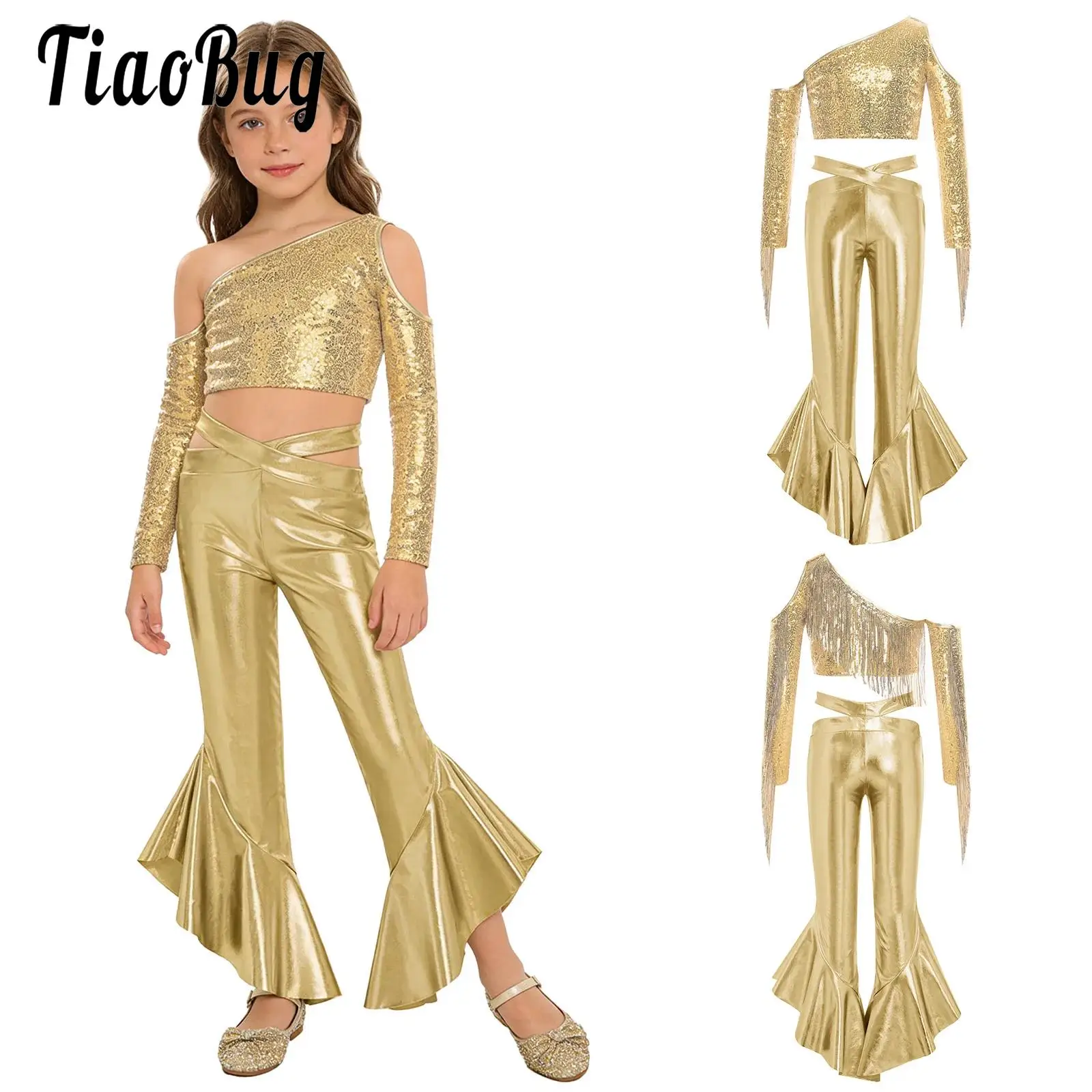 Kids Girls Dance 70s Disco Show Dancewear Jazz Tango Latin Performance Costume One Long Sleeve Tassel Sequin Crop Top And Pants
Kids Girls Dance 70s Disco Show Dancewear Jazz Tango Latin Performance Costume One Long Sleeve Tassel Sequin Crop Top And Pants