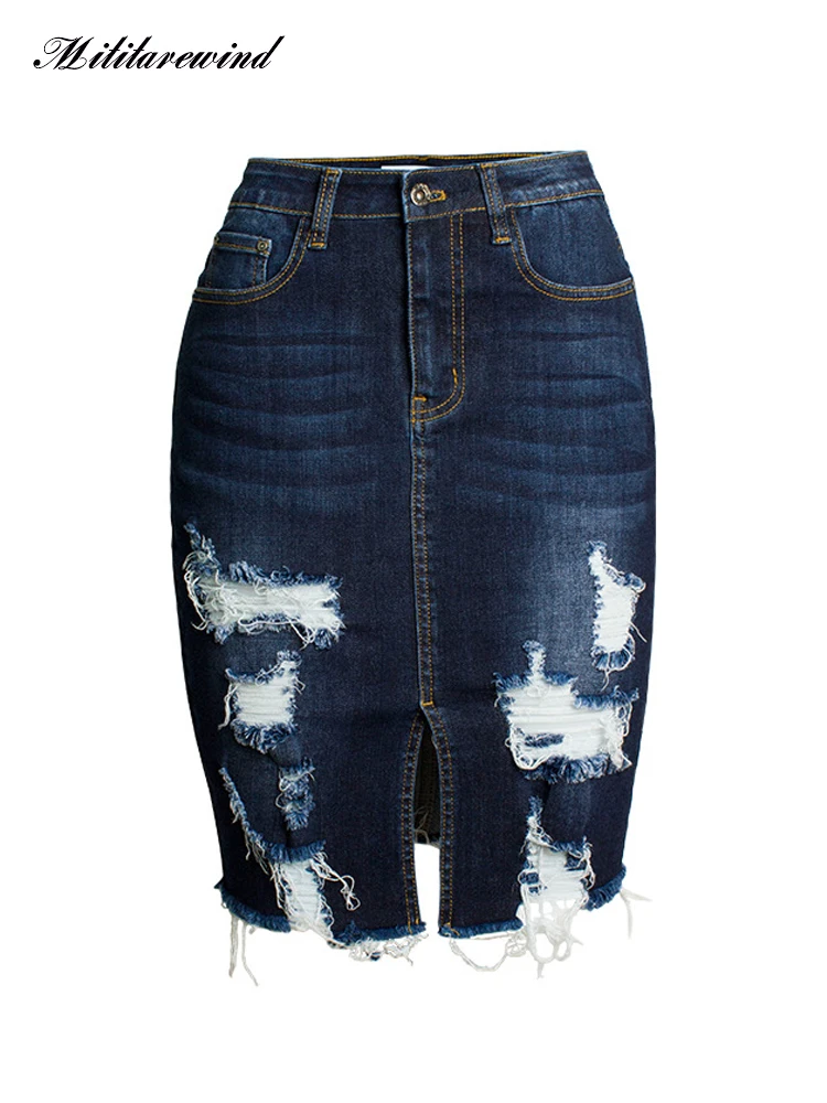 Spring Summer Denim Skirt Women High Waist Slim Fit Skinny Pencil Skirt Fashion Slit Hole Ripped Skirts For Women Dark Blue
Spring Summer Denim Skirt Women High Waist Slim Fit Skinny Pencil Skirt Fashion Slit Hole Ripped Skirts For Women Dark Blue