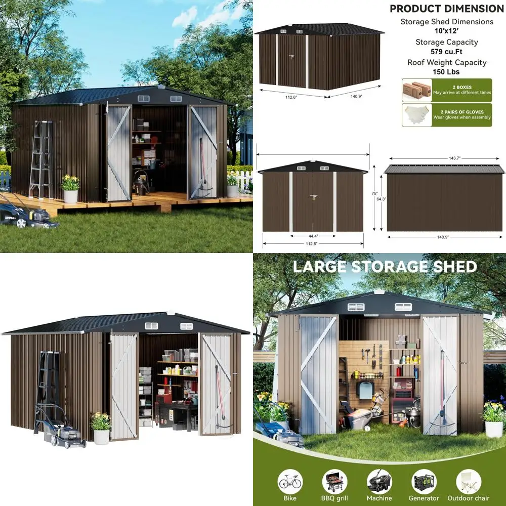 Металлический навес для наружного хранения с запираемыми дверями, наклонной крышей и вентиляционным отверстием для садовых инструментов на заднем дворе
Металлический навес для наружного хранения с запираемыми дверями, наклонной крышей и вентиляционным отверстием для садовых инструментов на заднем дворе