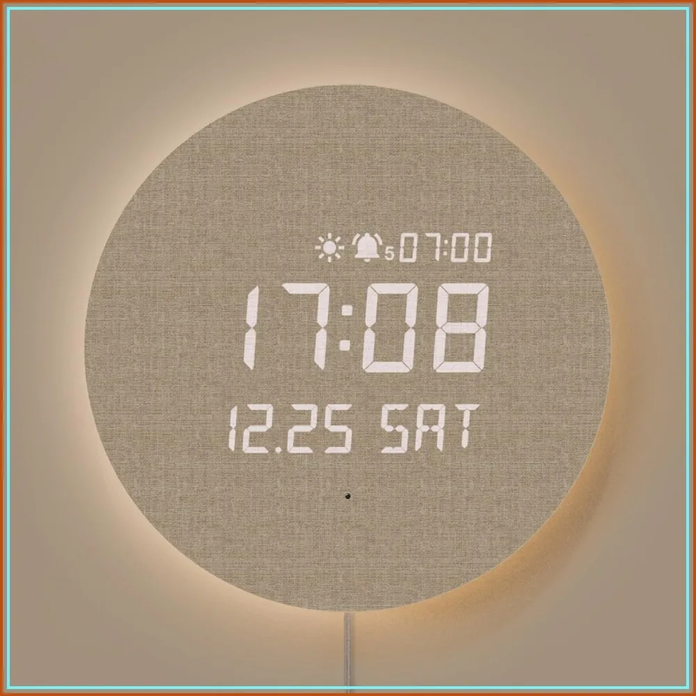 Full Moon LED Silent Digital Wall Clock with Remote, Nightlight, Sunrise Alarm, 5-Level Brightness, Wooden Frame for Living Room
Full Moon LED Silent Digital Wall Clock with Remote, Nightlight, Sunrise Alarm, 5-Level Brightness, Wooden Frame for Living Room