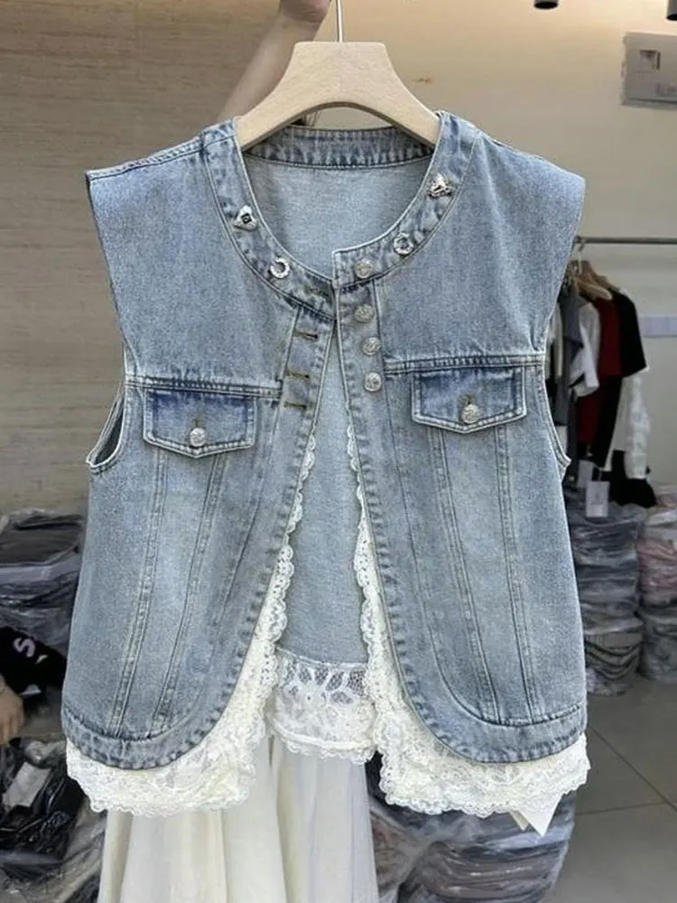 Retro Waed Denim Vest Women's Summer 2025 New Small Size Ele Versatile Outerwear Commute Sle round Ne ort Length JJ891
Retro Waed Denim Vest Women's Summer 2025 New Small Size Ele Versatile Outerwear Commute Sle round Ne ort Length JJ891