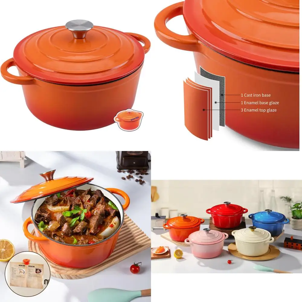 Heavy-Duty 4QT Orange Enamel Cast Iron Dutch Oven Pot with Lid for Bread Baking, Braising, Stews, and Roasting - Perfect for Hom
Heavy-Duty 4QT Orange Enamel Cast Iron Dutch Oven Pot with Lid for Bread Baking, Braising, Stews, and Roasting - Perfect for Hom