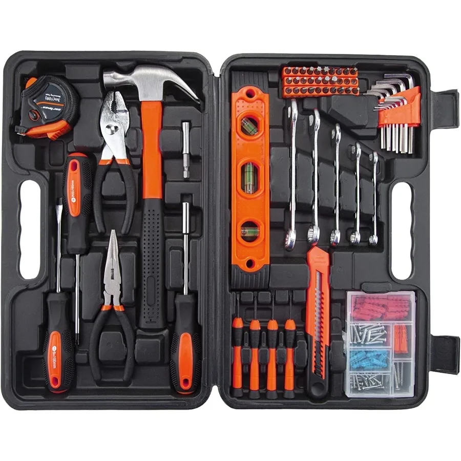 152-Piece Tool Set General Hand Tool Kit with Plastic Toolbox Storage Case Automotive Wrench Sets Orange
152-Piece Tool Set General Hand Tool Kit with Plastic Toolbox Storage Case Automotive Wrench Sets Orange