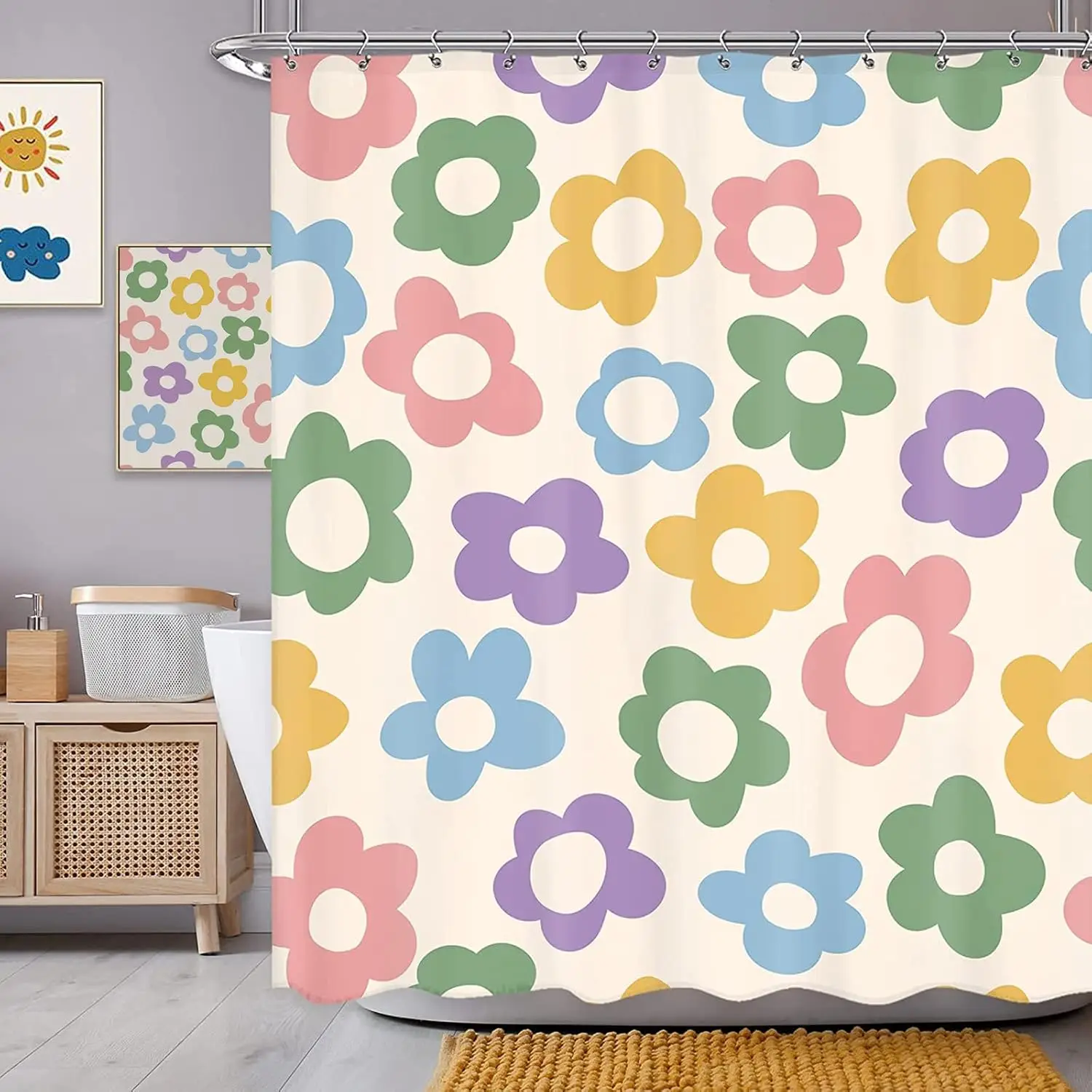 Colorful Retro Flowers Shower Curtain Vintage Groovy Floral Print for Boho Bathroom Decor
Colorful Retro Flowers Shower Curtain Vintage Groovy Floral Print for Boho Bathroom Decor