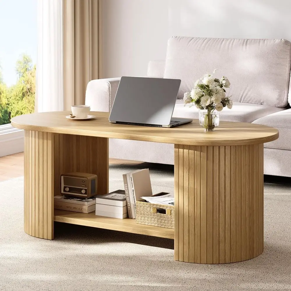 Mid-Century Modern 2-Tier Oak Coffee Table with Storage for Living Room or Home Office, Ideal for Small Spaces
Mid-Century Modern 2-Tier Oak Coffee Table with Storage for Living Room or Home Office, Ideal for Small Spaces