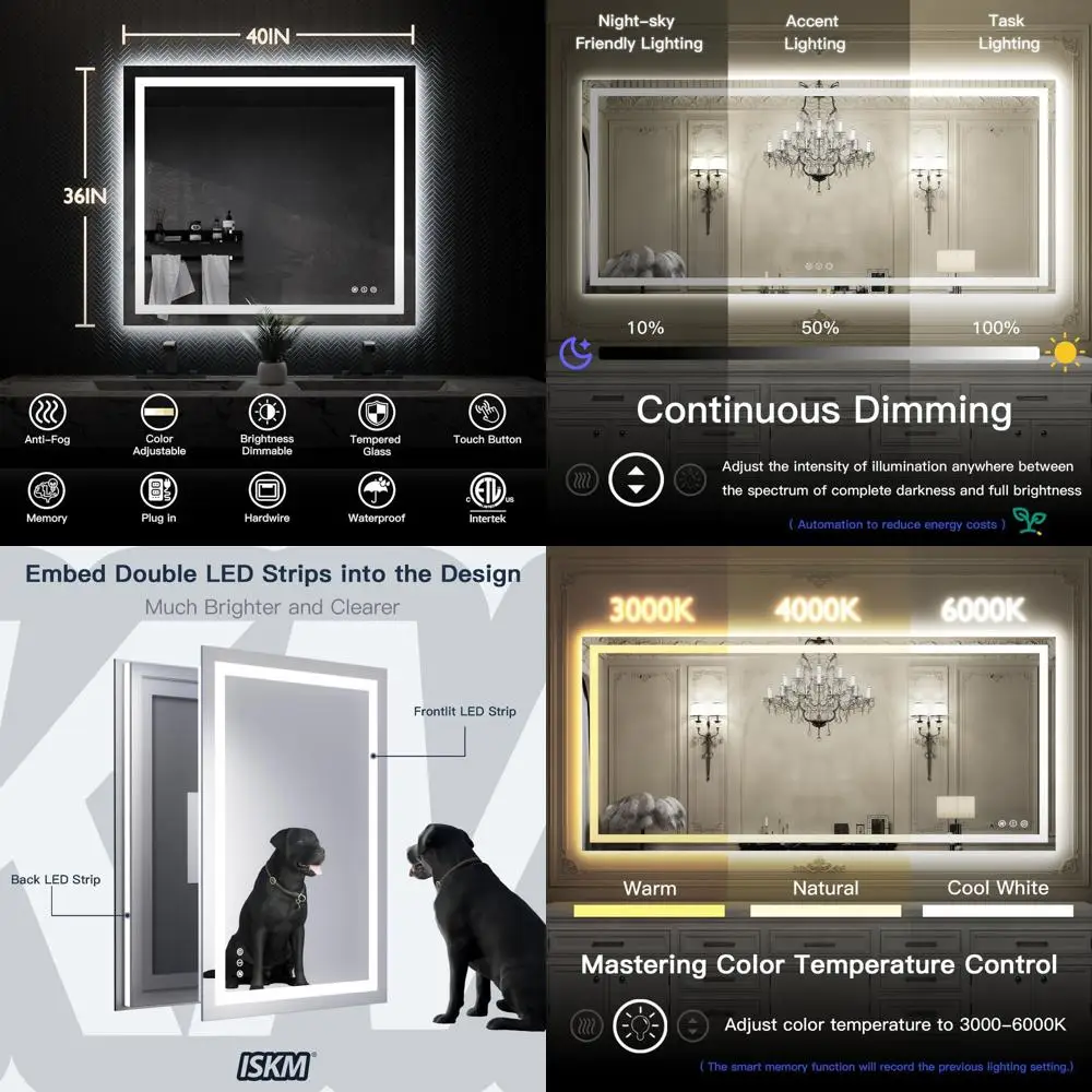 Настенное косметическое зеркало со светодиодной подсветкой и противотуманным закаленным стеклом для ванной комнаты, 40x36 дюймов, сертифицированное ETL
Настенное косметическое зеркало со светодиодной подсветкой и противотуманным закаленным стеклом для ванной комнаты, 40x36 дюймов, сертифицированное ETL