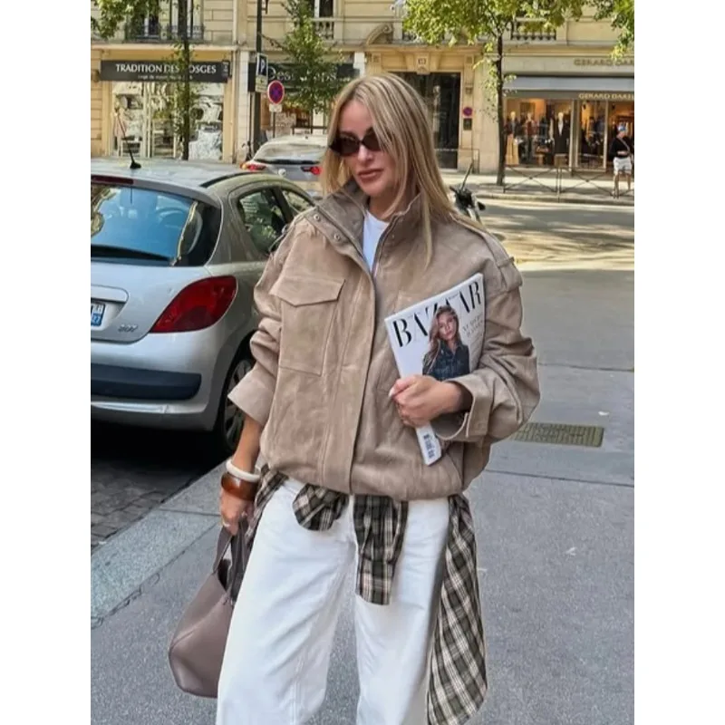 Women Loose Suede Jacket Fashion Long Sleeve Pockets Zipper Oversized Bomber Jacket Autumn Winter Lady High Street Outwear
Women Loose Suede Jacket Fashion Long Sleeve Pockets Zipper Oversized Bomber Jacket Autumn Winter Lady High Street Outwear