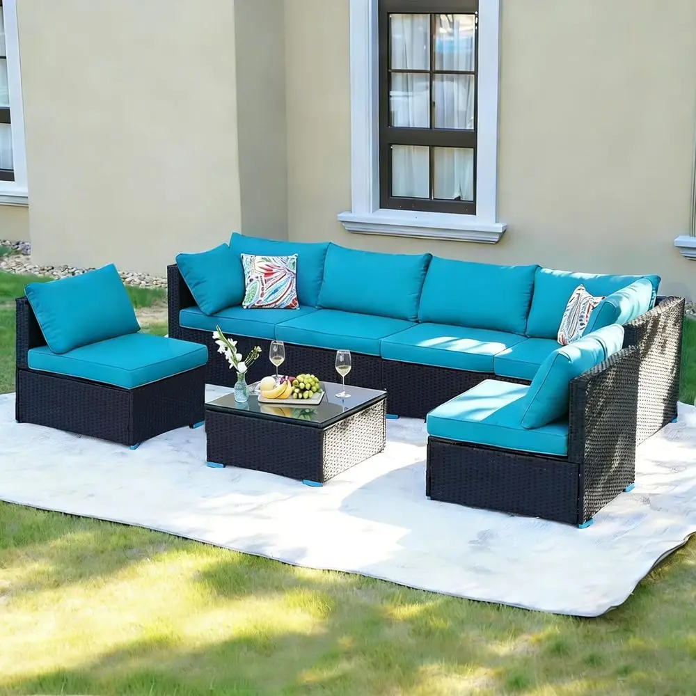 Turquoise All-Weather PE Rattan Outdoor Patio Sectional Furniture Set with Coffee Table for Backyard, Garden, Porch, Spring 2026
Turquoise All-Weather PE Rattan Outdoor Patio Sectional Furniture Set with Coffee Table for Backyard, Garden, Porch, Spring 2026