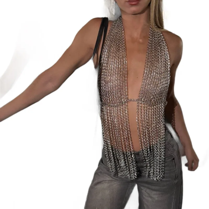 Metal Chain Halter Tassel Vest Sexy Hot Girl Style Sleeveless Cami Top Fashion Streetwear Club Party Casual Ladies Blouse
Metal Chain Halter Tassel Vest Sexy Hot Girl Style Sleeveless Cami Top Fashion Streetwear Club Party Casual Ladies Blouse