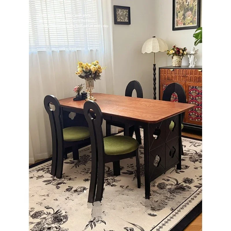 Solid wood dining table, black retro style household small apartment, Song style aesthetic rectangular dining table
Solid wood dining table, black retro style household small apartment, Song style aesthetic rectangular dining table