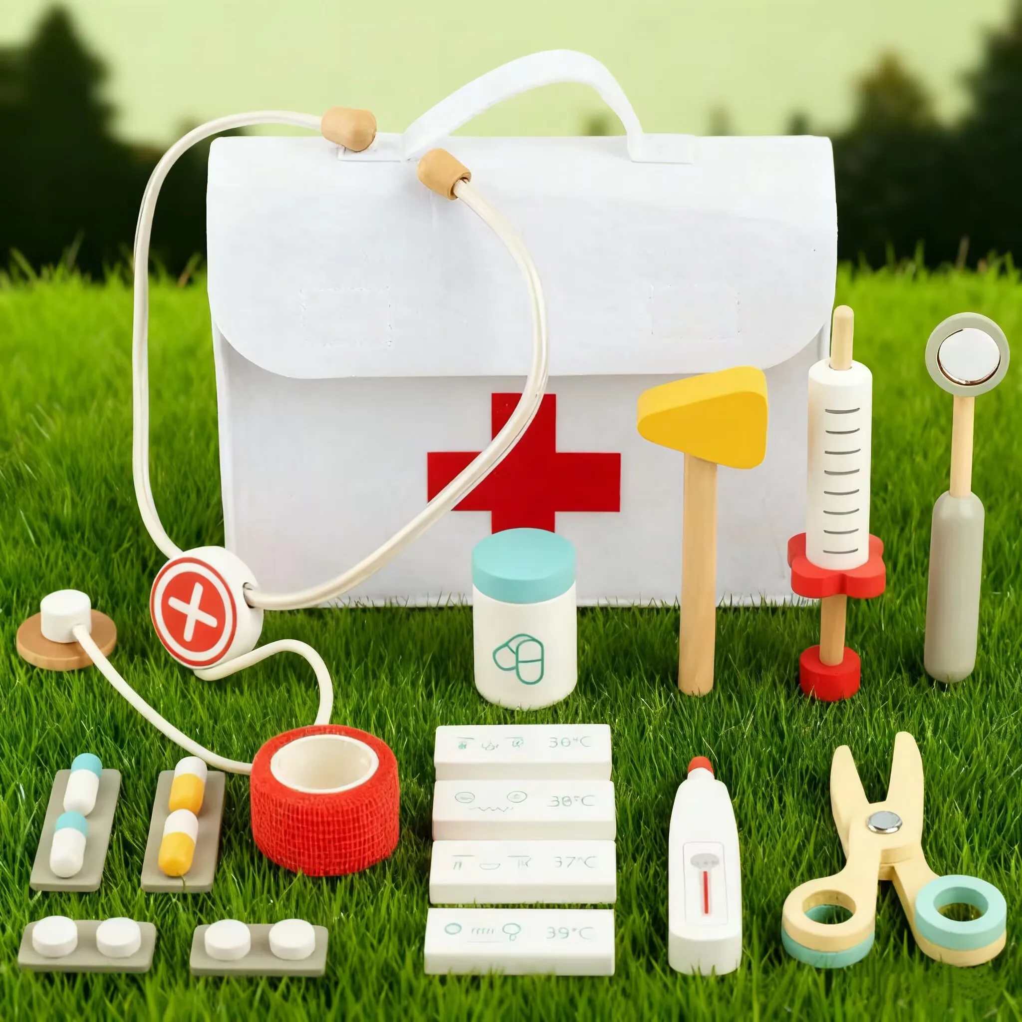 Wooden Doctor Play Set for Kids 3-8 - Stethoscope, Syringe & Carry Case
Wooden Doctor Play Set for Kids 3-8 - Stethoscope, Syringe & Carry Case