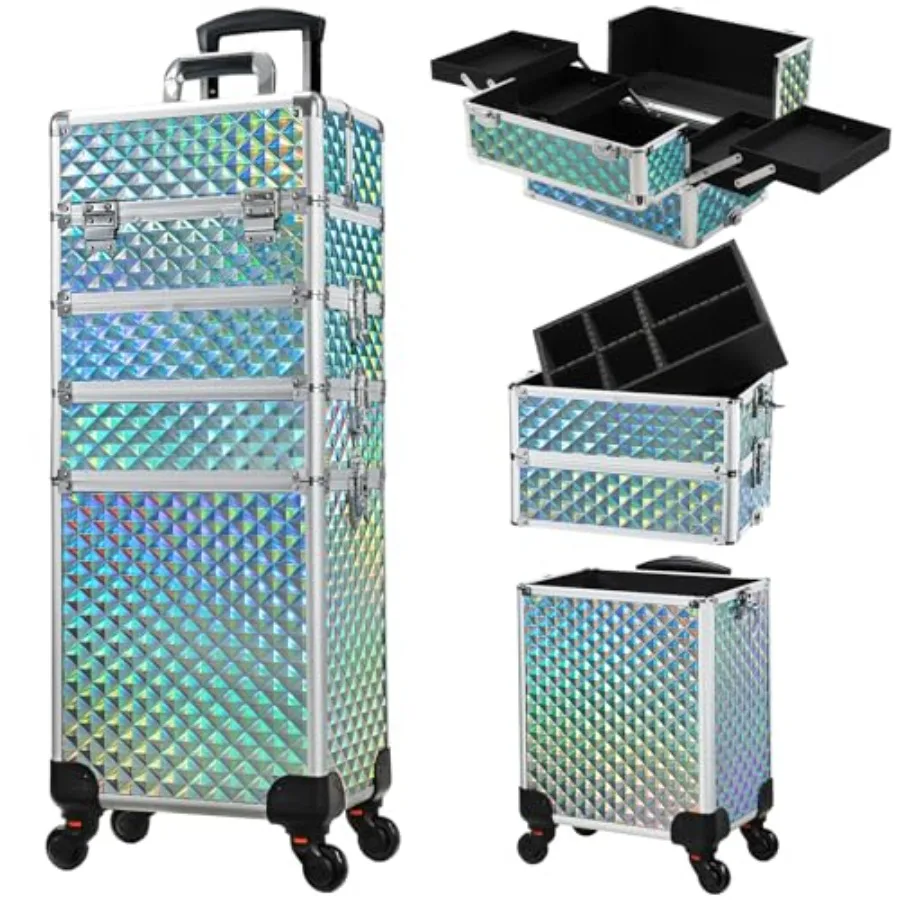 Rolling Makeup Case for Salon Use, ABS Plastic, Black, 4-in-1 Expandable Design with 360 Swivel Wheels and Lockable Casters
Rolling Makeup Case for Salon Use, ABS Plastic, Black, 4-in-1 Expandable Design with 360 Swivel Wheels and Lockable Casters