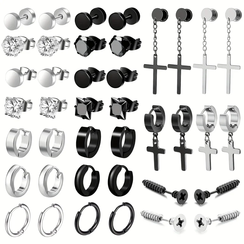40pcs Stainless Steel Earring Set - Black and Silvery Stud Earrings Gothic Punk Ear Piercing Jewelry Perfect for Men & Women
40pcs Stainless Steel Earring Set - Black and Silvery Stud Earrings Gothic Punk Ear Piercing Jewelry Perfect for Men & Women