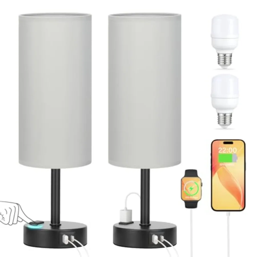 Grey Touch Table Lamps Set of 2-3 Way Dimmable Bedroom Lamps for Bedside with USB C and A Ports, Small Nightstand Lamps with AC
Grey Touch Table Lamps Set of 2-3 Way Dimmable Bedroom Lamps for Bedside with USB C and A Ports, Small Nightstand Lamps with AC