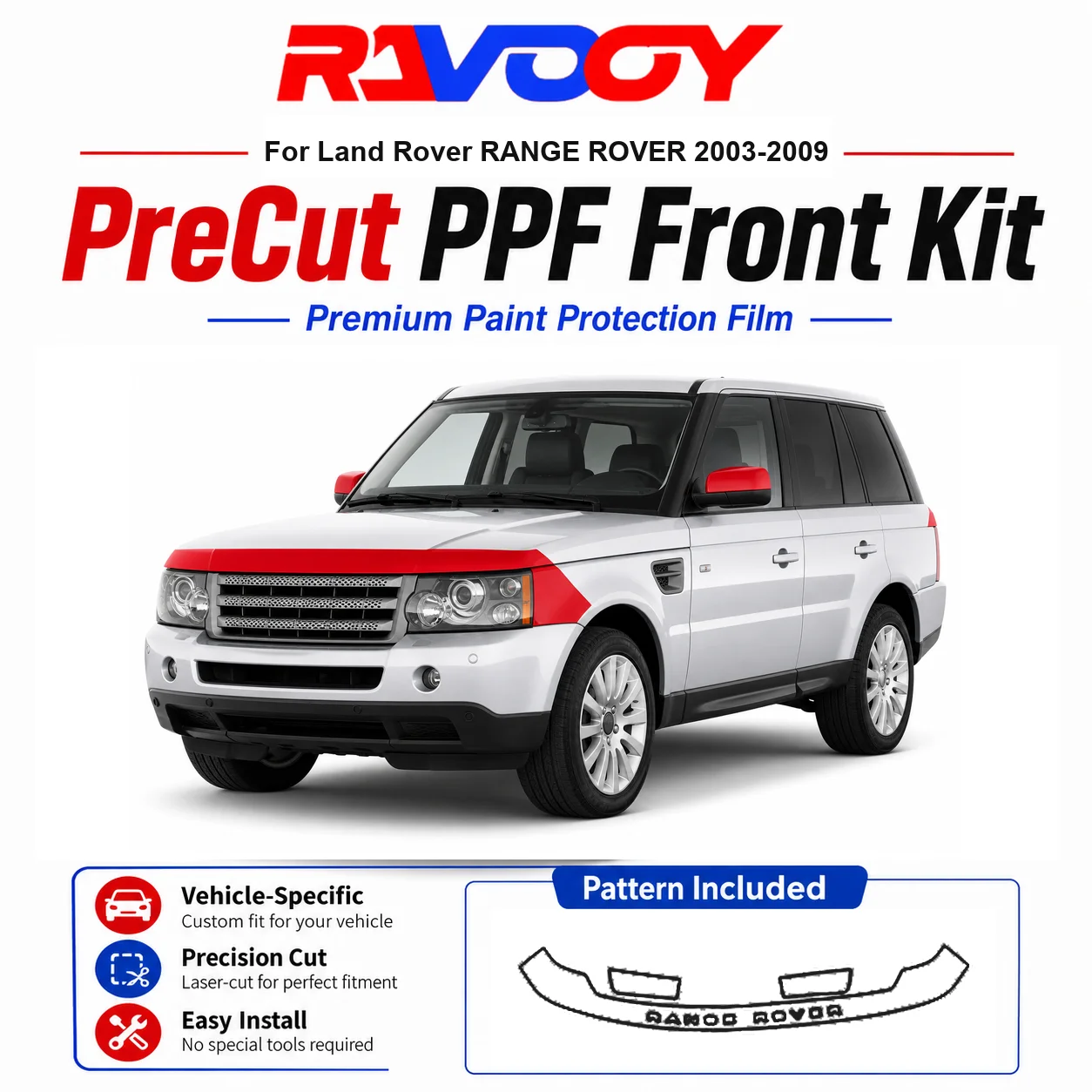 8.5mil TPU Precut PPF Kit For Land Rover RANGE ROVER 2003-2009 - Hood, Fenders & Mirror Set - Self-Healing Clear Bra Film
8.5mil TPU Precut PPF Kit For Land Rover RANGE ROVER 2003-2009 - Hood, Fenders & Mirror Set - Self-Healing Clear Bra Film