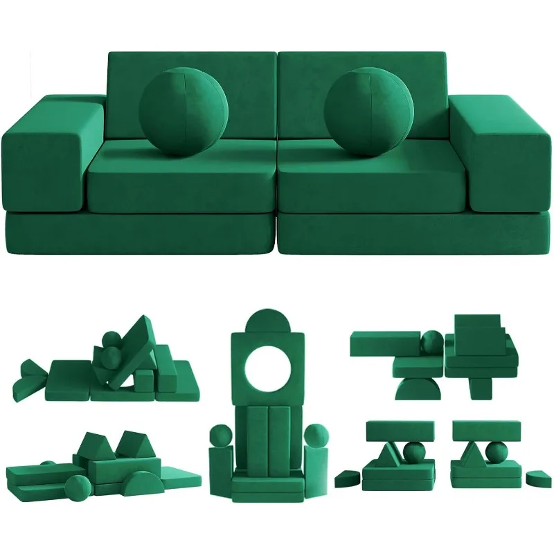 Kids Couch, 12PCS Fold Out Toddler Couch Modular Kids Couch Kids Play Couch Over 30 Creative Gameplay Couch for Kids (Green) 
Kids Couch, 12PCS Fold Out Toddler Couch Modular Kids Couch Kids Play Couch Over 30 Creative Gameplay Couch for Kids (Green)