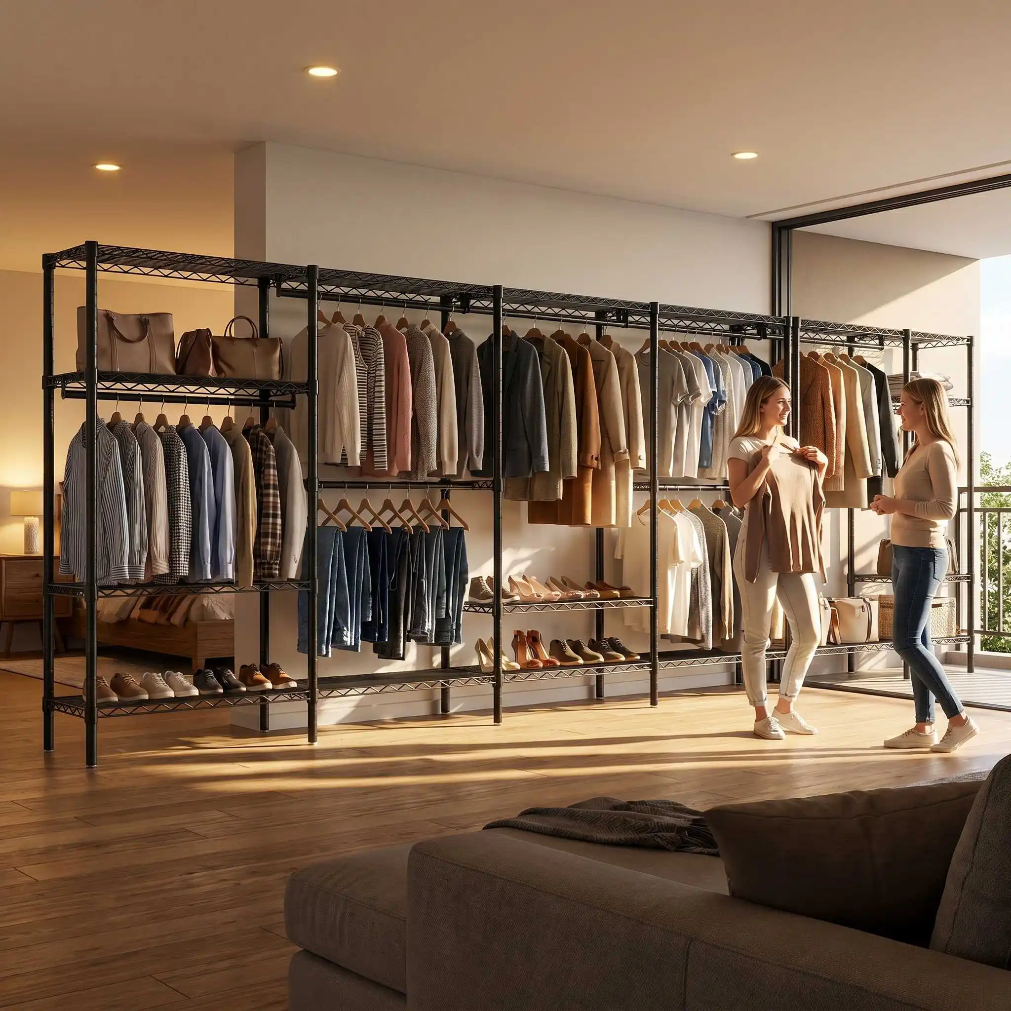 Closet Organizer System 2 Pack L Shape 310 Plus Wide, Heavy Duty Garment Rack with 9 Hanging Rods and Metal Shelves, Modular
Closet Organizer System 2 Pack L Shape 310 Plus Wide, Heavy Duty Garment Rack with 9 Hanging Rods and Metal Shelves, Modular