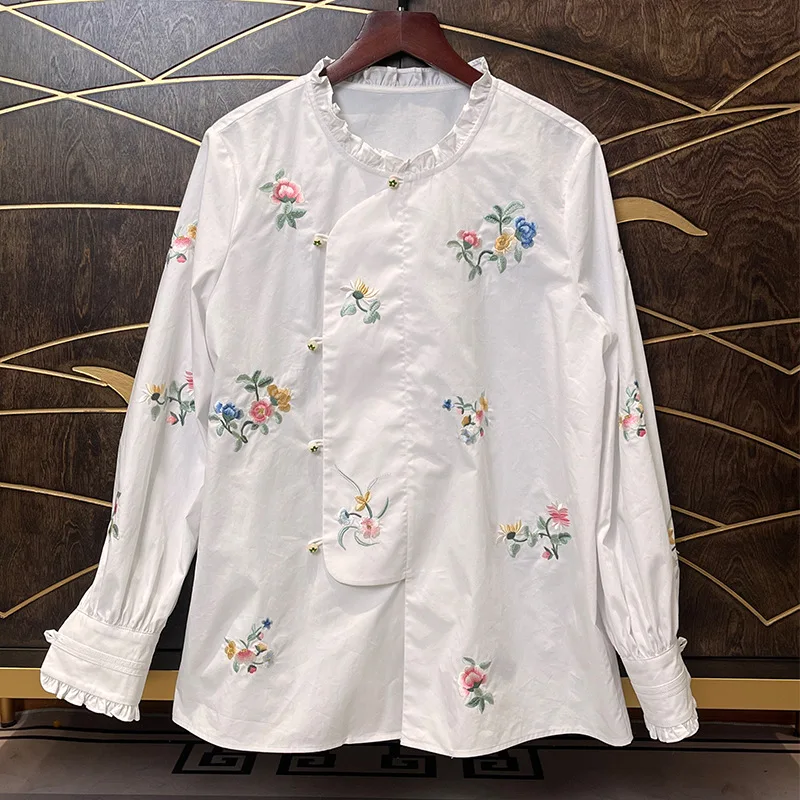 High End Cotton Blouse for Women's Spring Embroidered Flowers New White Top S-XXL
High End Cotton Blouse for Women's Spring Embroidered Flowers New White Top S-XXL